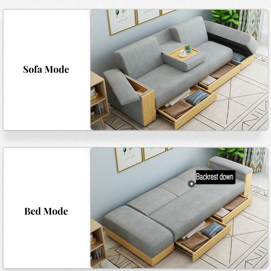 💺[CUSTOMIZE] Storage Sofa Bed B Modern Minimalist Small Living Room Drawer  Can Store Multi-functional Japanese-style Three-person Fabric Sofa Bed